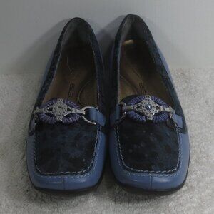 Y2K Bellini Shoes Bobcat Periwinkle Navy Leather Sequin Dress Loafer Size 6.5
